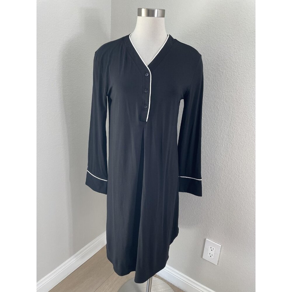 NEW MOOD‎ PJMS Nightgown Womens Small Black Long Sleeve Button Sleepshirt